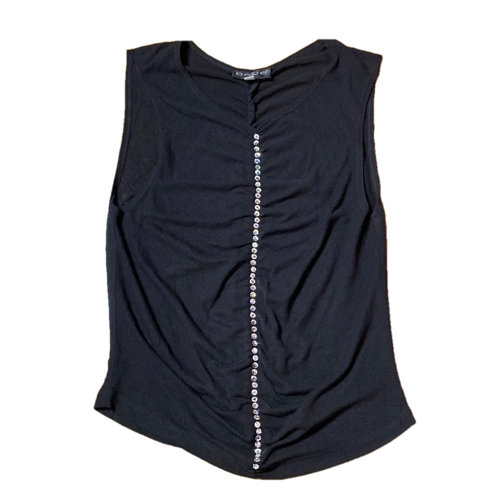 🌷 Bebe 🌷  Rhinestone Ruched Sheer Tank Top